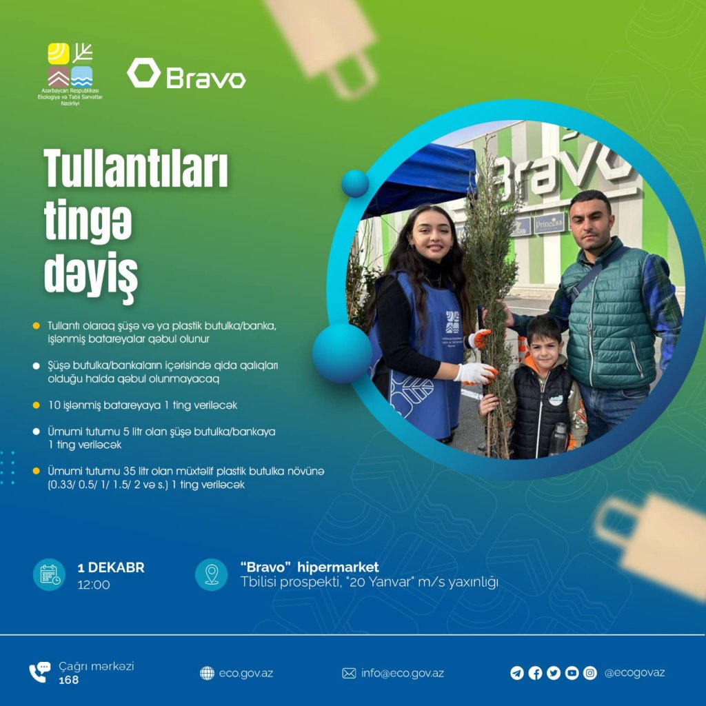 Dekabrın 1-də Növbəti “Tullantıları tingə dəyiş” aksiyası keçiriləcək - RƏSMİ