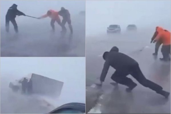 Güclü külək insan dolu maşınları xəndəyə atdı, onlarla adam yolda süründü