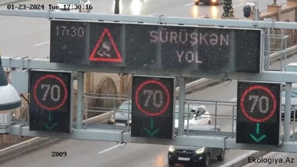 NİİM: Küləkli və qarlı hava şəraiti ilə əlaqədar Heydər Əliyev prospektində xəbərdarlıq işarəsi qoyuldu