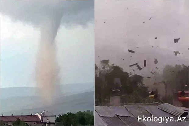 Türkiyədə dəhşətli tornado: Evlərin damı göyə uçdu - FOTOLAR