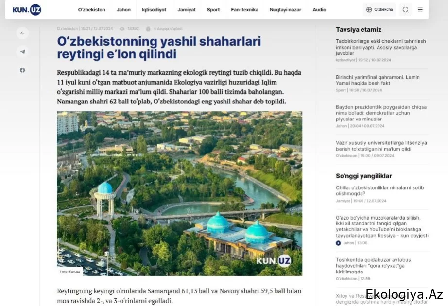 Özbəkistanda ilk dəfə “yaşıl” şəhərlərin reytinqi tərtib edilib