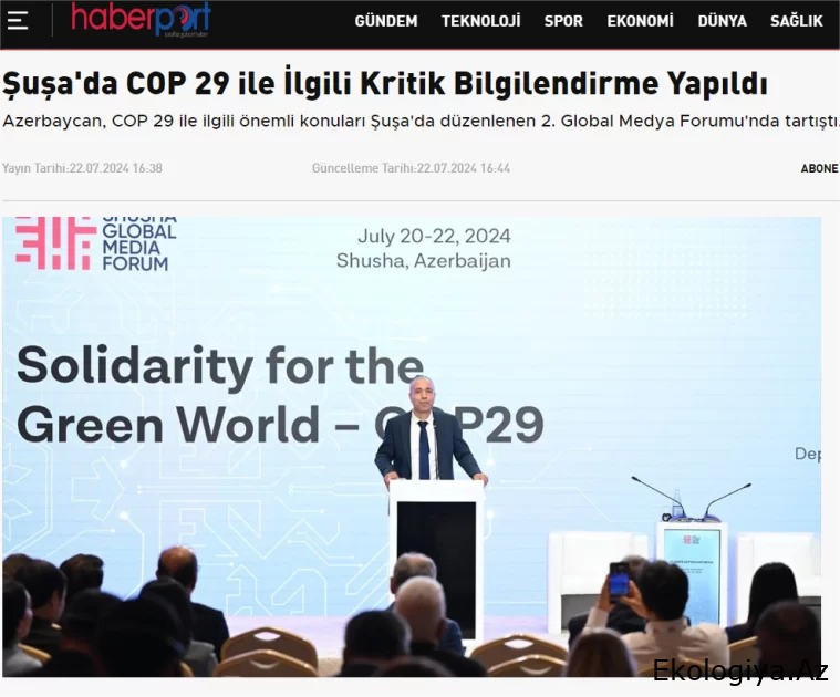 Türkiyə mətbuatı Şuşada keçirilən Media Forum çərçivəsində COP29 təqdimatı barədə yazıb