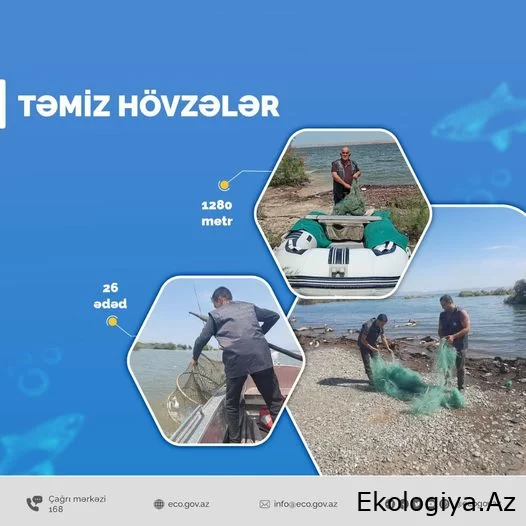 “Təmiz hövzələr” aksiyası çərçivəsində sintetik torlar su hövzələrindən yığışdırılıb
