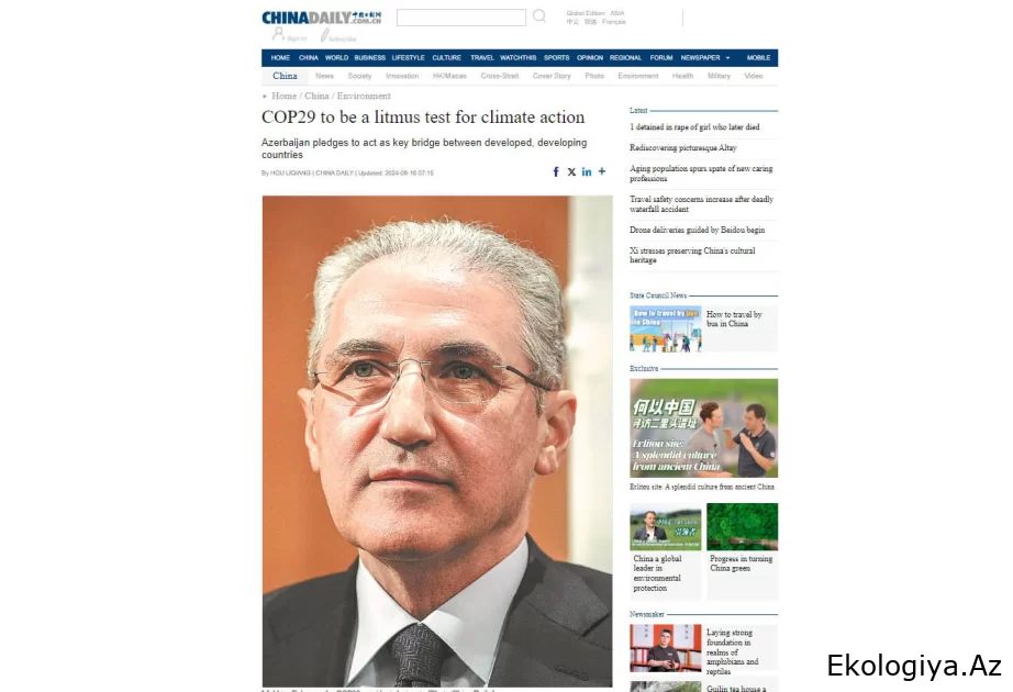 “China Daily”nazirin müsahibənin əsasında məqalə dərc edib
