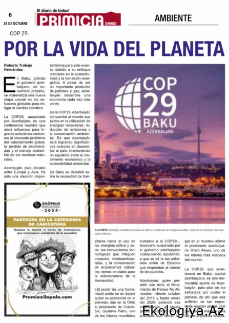 Kolumbiya mətbuatında Azərbaycanın COP29-a ev sahibliyindən bəhs edilib