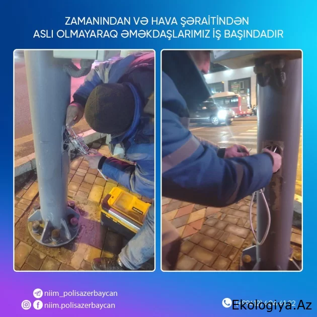 Bakıda qarlı hava günlərində yol qəzaları zamanı 5 svetofor dirəyinə zərər dəyib