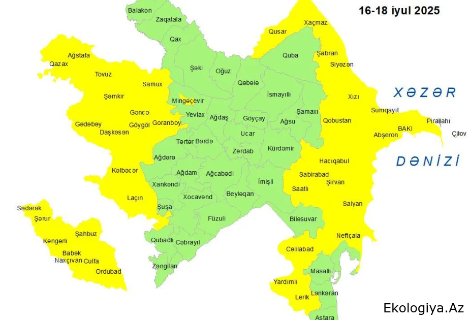 Küləkli hava şəraiti ilə bağlı sarı xəbərdarlıq verilib