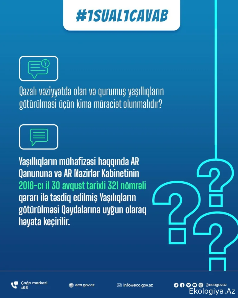 Qəzalı vəziyyətdə olan və qurumuş yaşıllıqların götürülməsi üçün kimə müraciət olunmalıdır?