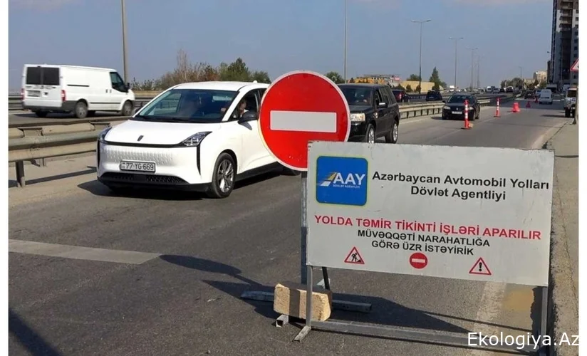 Bakı Dairəvi yolunun köməkçi hissəsində təmir işləri aparılır