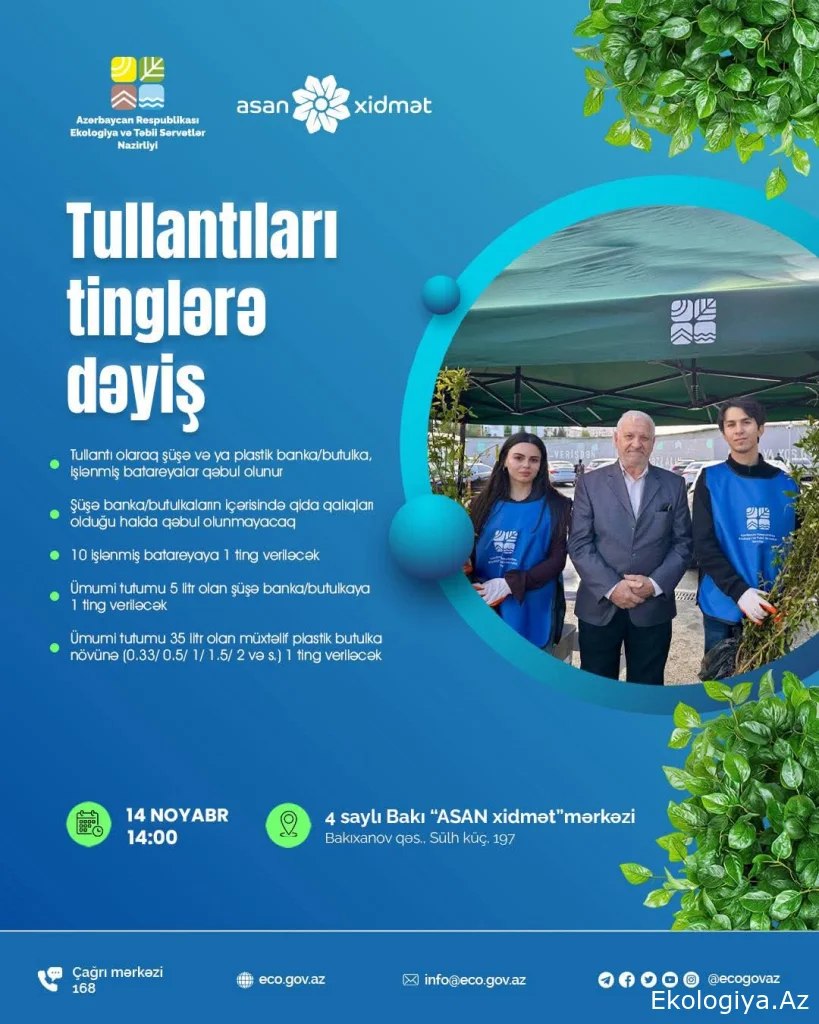 Növbəti “Tullantıları tinglərə dəyiş” aksiyası  4 saylı Bakı “ASAN xidmət” mərkəzinin qarşısında keçiriləcək