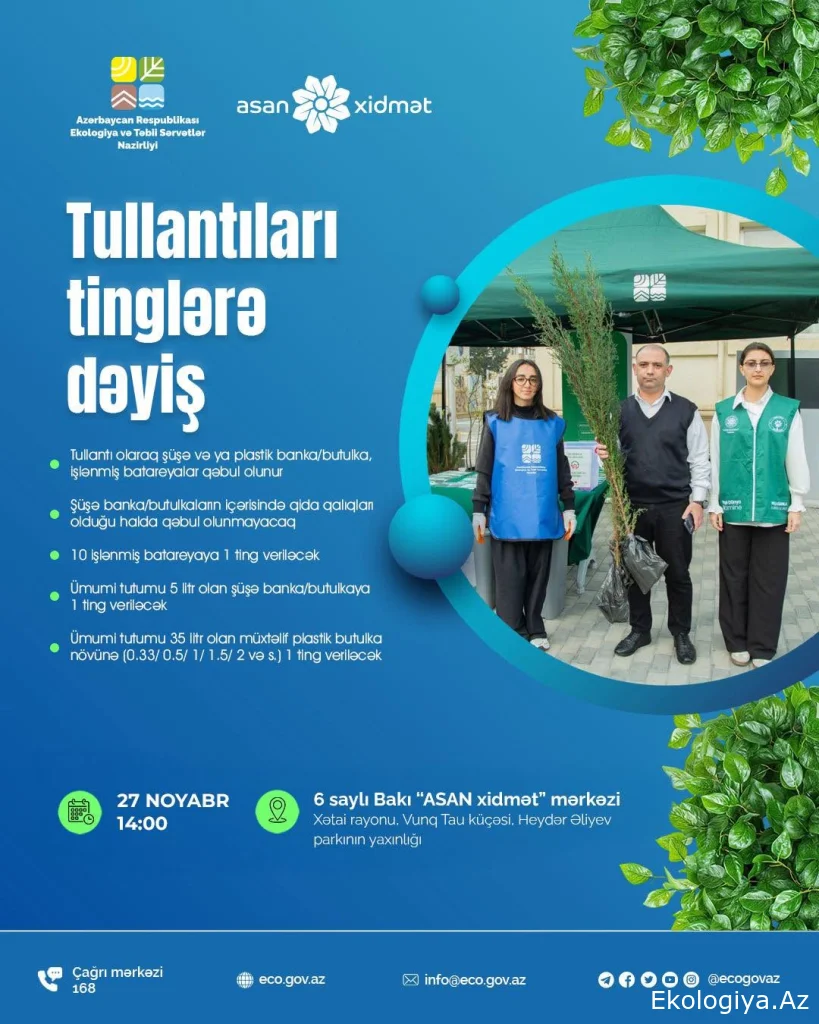 Növbəti “Tullantıları tinglərə dəyiş” aksiyası 6 saylı Bakı “ASAN xidmət” mərkəzinin qarşısında keçiriləcək